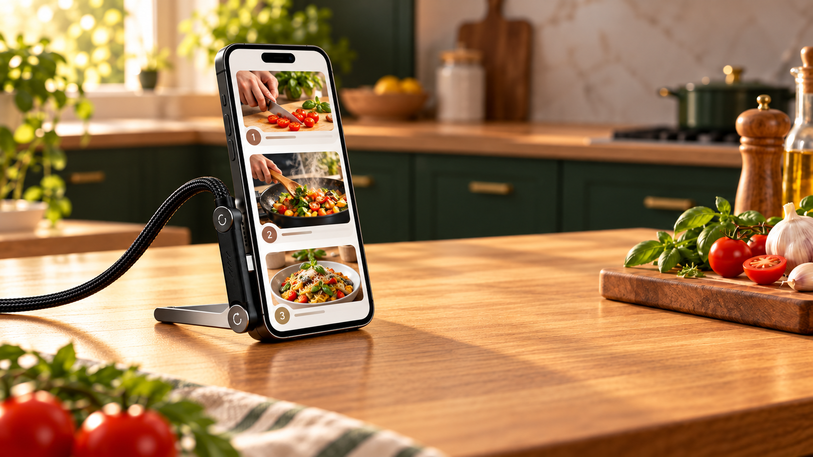 Phone standing upright in portrait mode while displaying a recipe