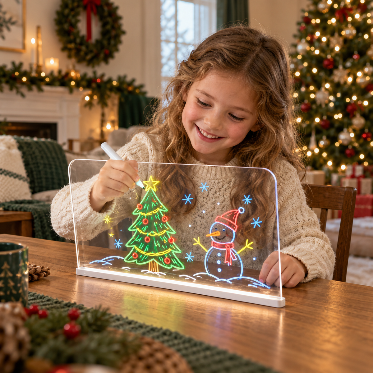 🎄🎁 BUY 1 GET 1 FREE🎁🎄 | Christmas Gift for Kids 🎅✨ | LED Writing Drawing Board for Kids 🌈🖍️ | Reusable Light-Up Surface for Creative Notes, Art & Learning 🎨💖