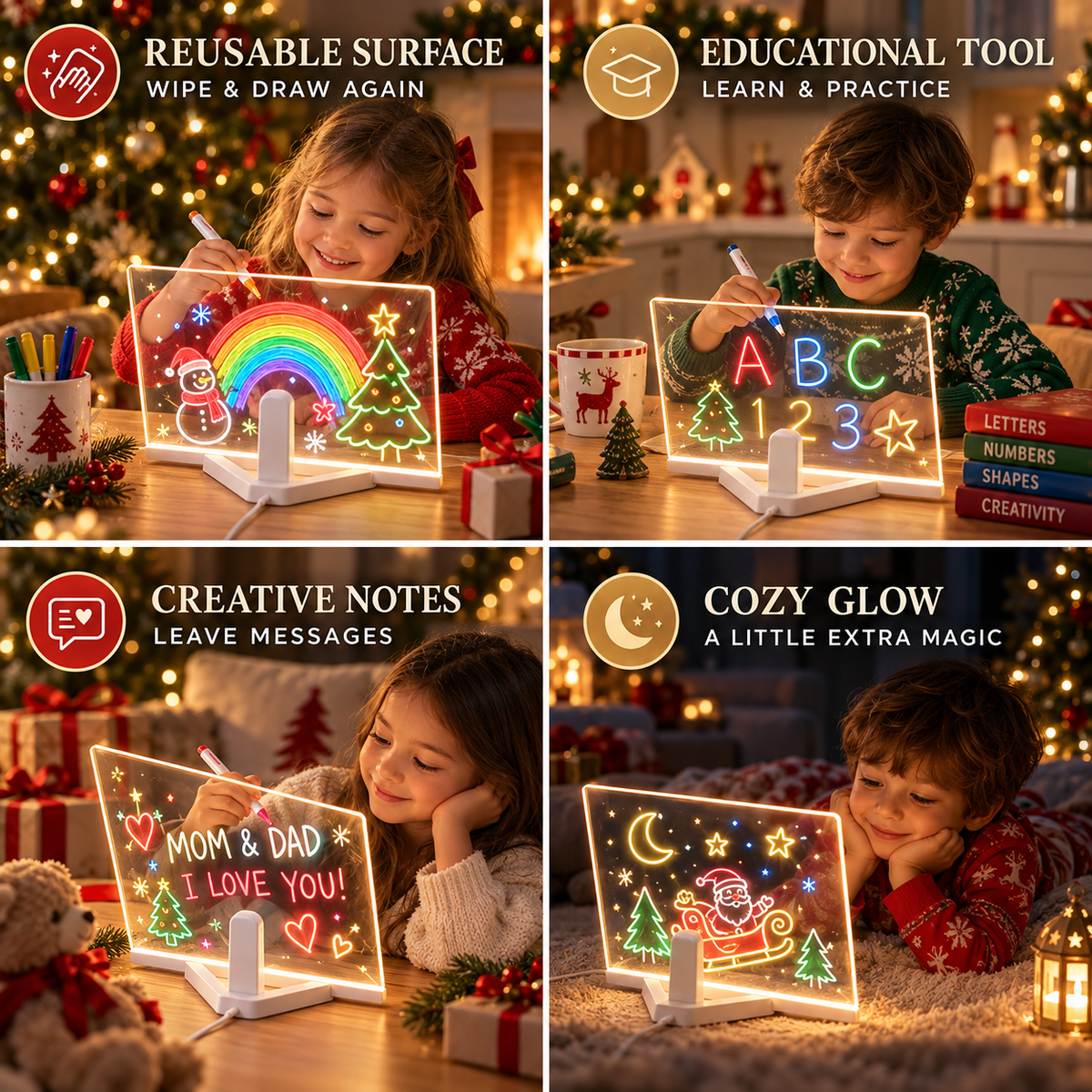 🎄🎁 BUY 1 GET 1 FREE🎁🎄 | Christmas Gift for Kids 🎅✨ | LED Writing Drawing Board for Kids 🌈🖍️ | Reusable Light-Up Surface for Creative Notes, Art & Learning 🎨💖
