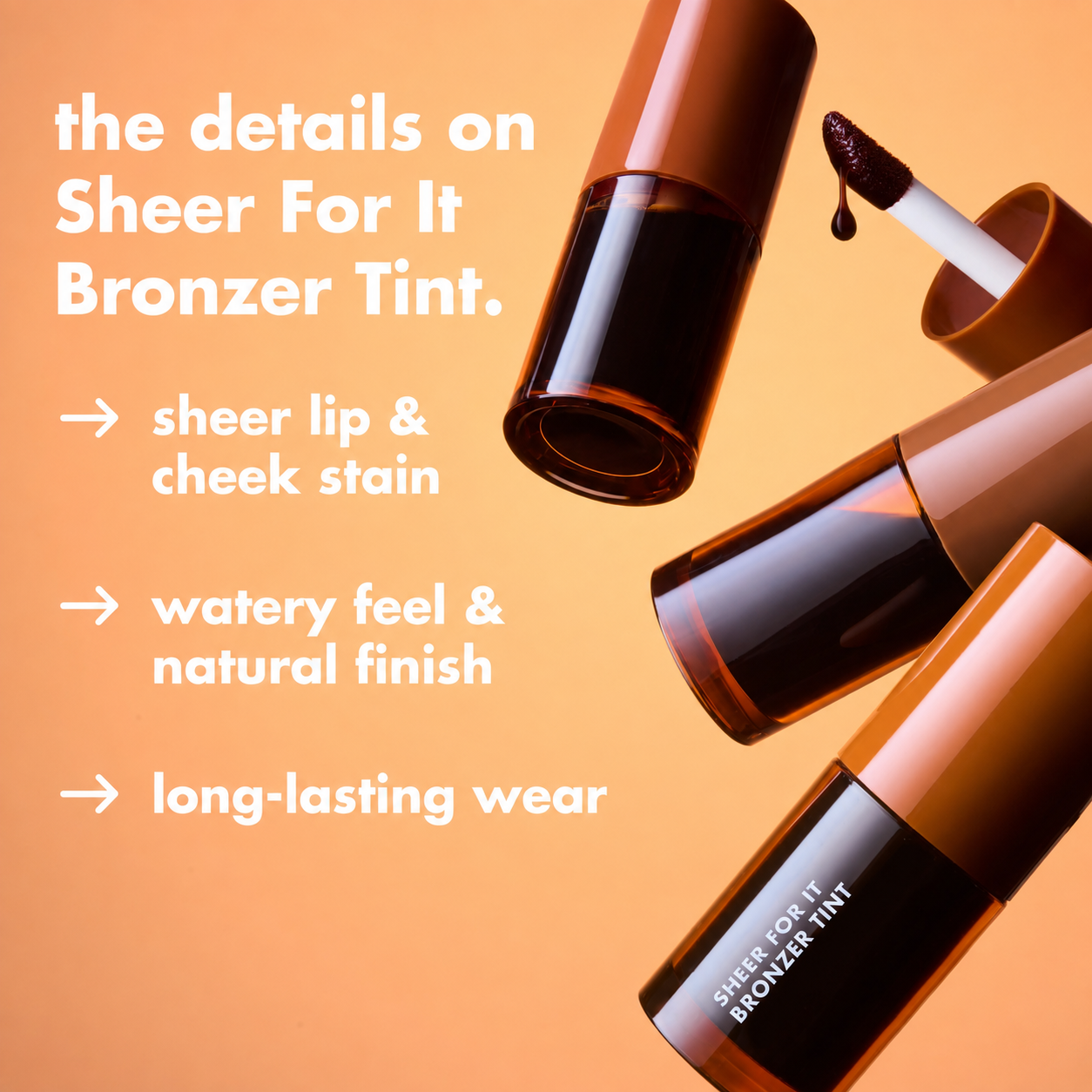 Sheer For It Bronzer Tint - Water Bronzer Tint for Sun-Kissed Glow, Buildable Liquid Bronzer Stain for Cheeks & Lips, Long-Lasting, Transfer-Resistant, 4 Shades