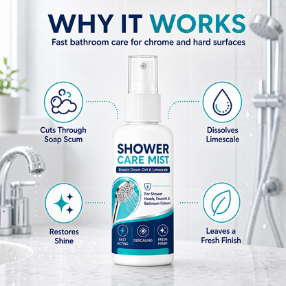 🚿✨Fast-Acting Shower Limescale Remover Spray – Dissolves stubborn mineral deposits & hard water stains. Restores water flow & shine – just spray & wipe! 🧼💪