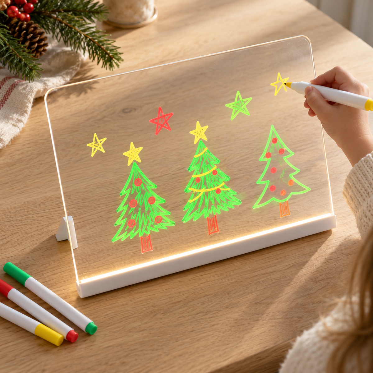 🎄🎁 BUY 1 GET 1 FREE🎁🎄 | Christmas Gift for Kids 🎅✨ | LED Writing Drawing Board for Kids 🌈🖍️ | Reusable Light-Up Surface for Creative Notes, Art & Learning 🎨💖
