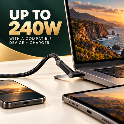 BUY 1 GET 1 FREE!⚡Official Authorized | MFi-Certified Cables🔥 2-in-1 Cable 240W Fast Charging with Phone Stand