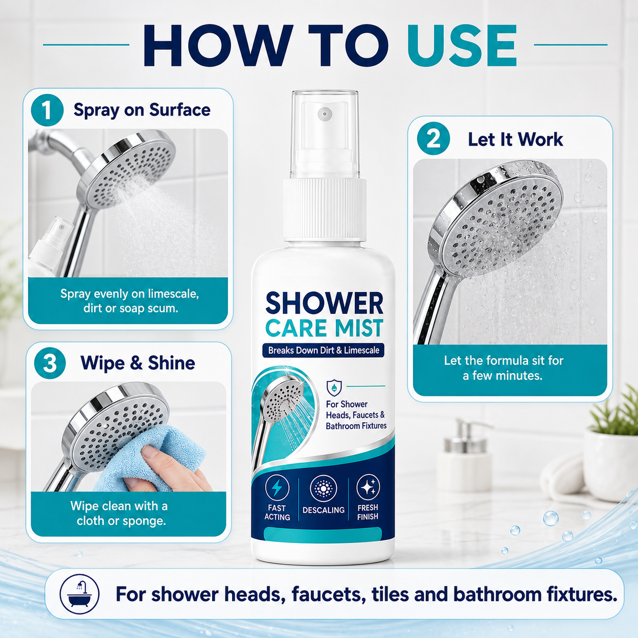 🚿✨Fast-Acting Shower Limescale Remover Spray – Dissolves stubborn mineral deposits & hard water stains. Restores water flow & shine – just spray & wipe! 🧼💪