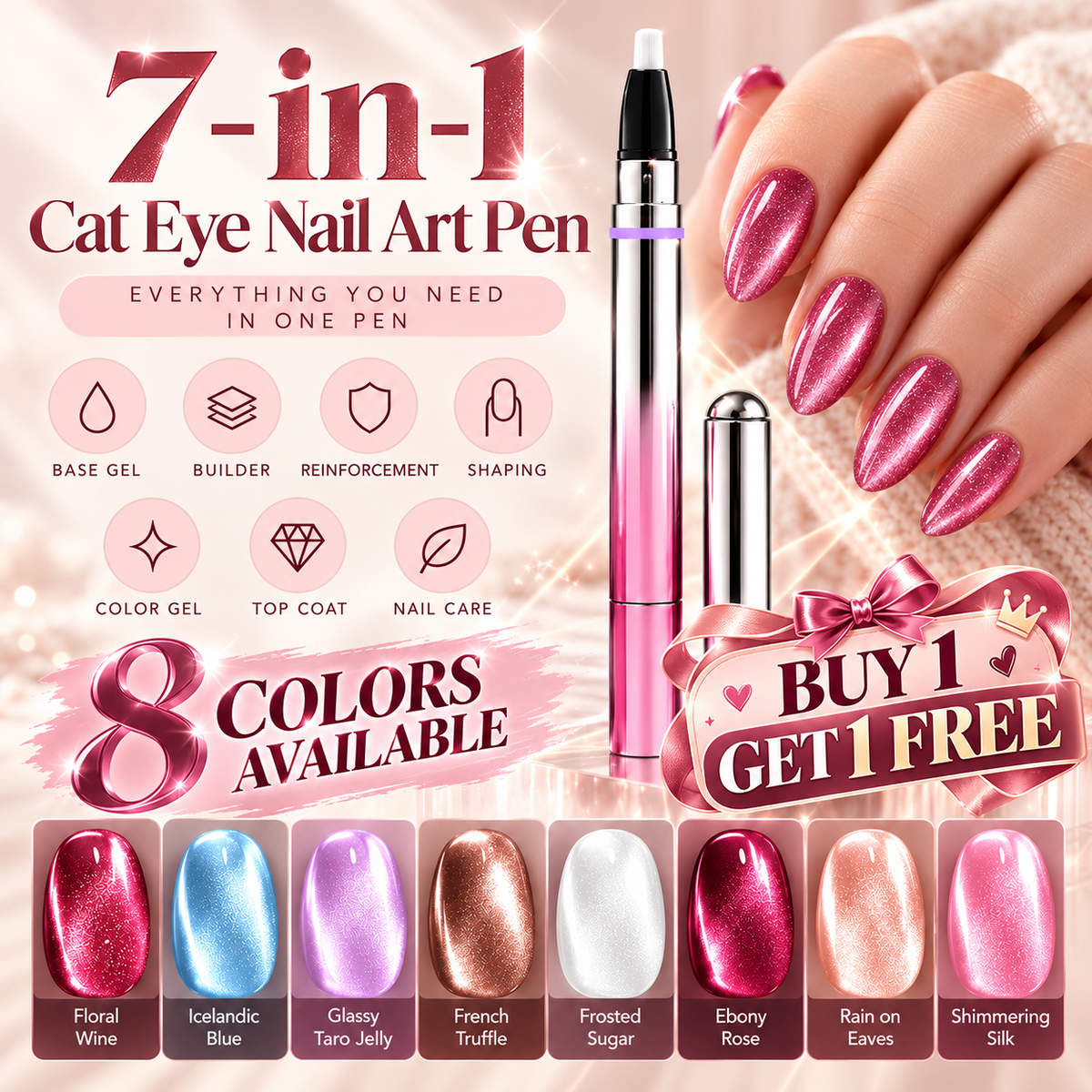 💖 BUY 1, GET 1 FREE | 7-in-1-revolutionary-magnetic-cat-eye-nail-gel-polish-pen