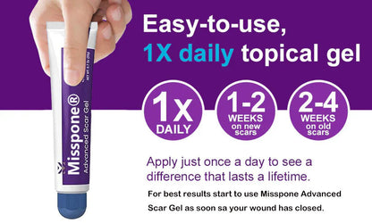 Advanced Scar Gel – Treats old and new scars, helps reduce the appearance of scars from acne, surgery, burns, injuries, and stretch marks