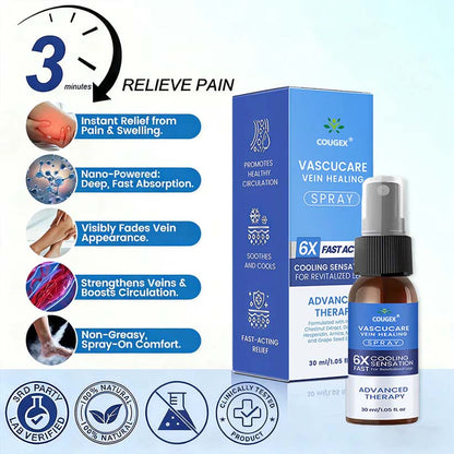🇨🇦🏆COUGEX® VascuCare Vein Healing Spray(Designed for Varicose veins, Spider veins, Deep vein Thrombosis, Chronic venous insufficiency, Venous ulcers, Thrombophlebitis and other venous issues)