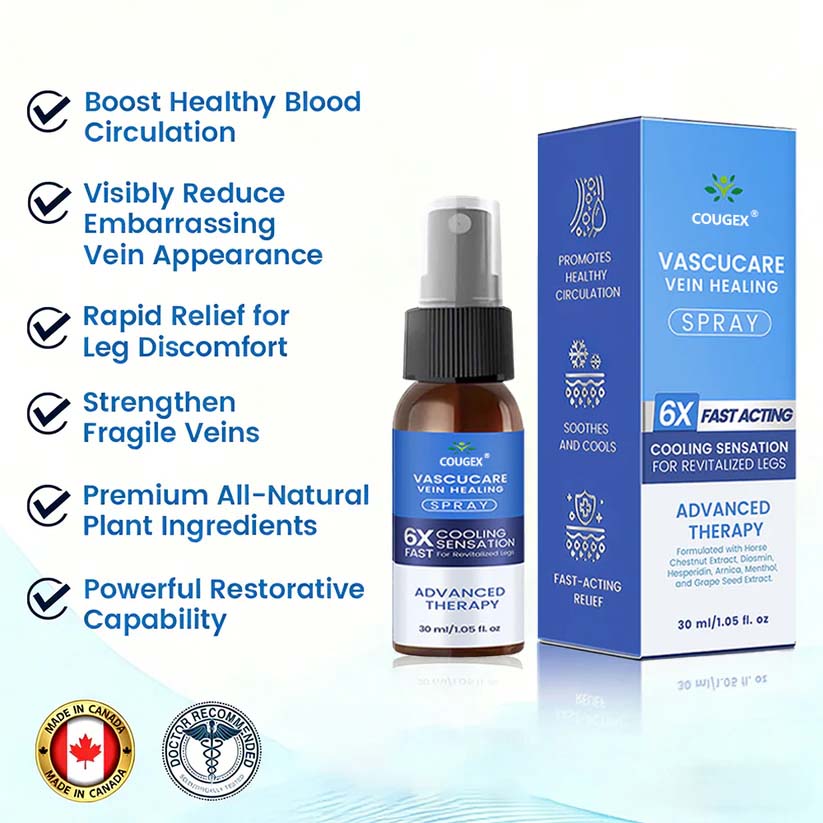 🇨🇦🏆COUGEX® VascuCare Vein Healing Spray(Designed for Varicose veins, Spider veins, Deep vein Thrombosis, Chronic venous insufficiency, Venous ulcers, Thrombophlebitis and other venous issues)