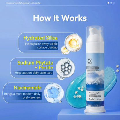 【Family Value Pack】Dr.Juxek Niacinamide Foaming Whitening Toothpaste 8X - Fresh Breath Stain Removal Gentle Teeth Cleaning 100ml-D
