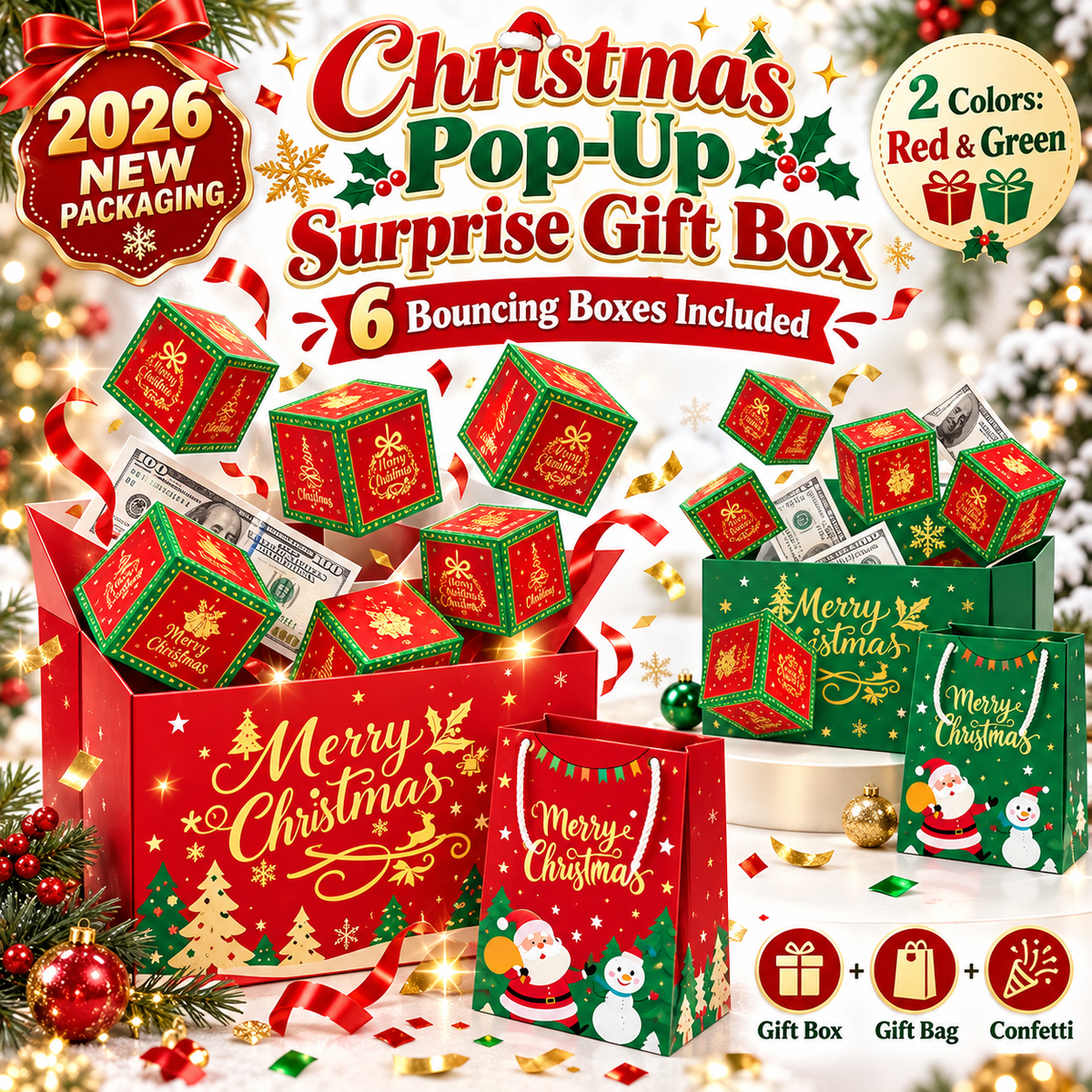2026 NEW Packaging 🎁 Christmas Pop-Up Surprise Gift Box | 6 Bouncing Boxes