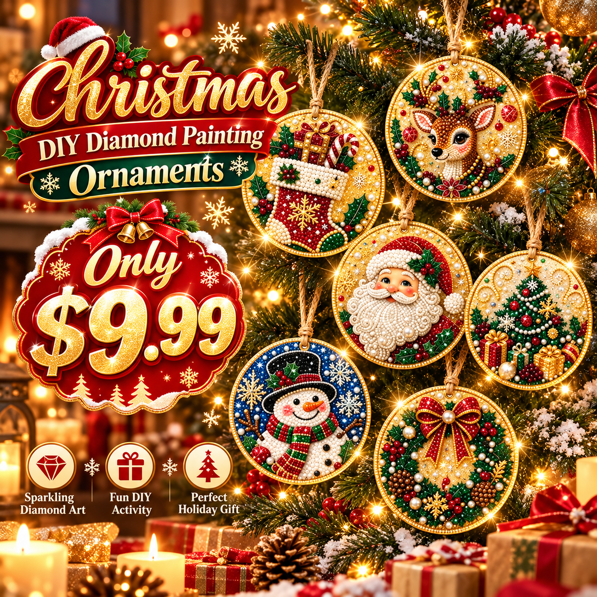 🔥Only $9.99 Last Day Promotion!🎄Christmas DIY Diamond Painting Ornaments Kit (6 PCS)🎅